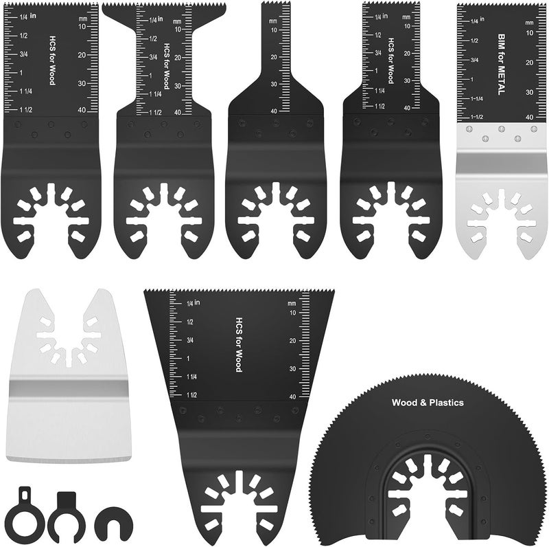 Abizarch 8Pcs Oscillating Saw Tool Blades Set Bi-metal Stainless Steel Multitool Blades Kit Quick Release Oscillating Blades Precise Cutting Saw Blades with 3 Gaskets for Wood Plastic Cutting(8pcs) - Image 2
